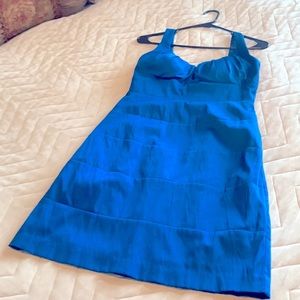 Blue stretch semi formal dinner dress. Beautiful form fitting designer.